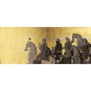 Shamsuddin Tanwri, 17 x 42 Inch, Graphite Gold and Silver Leaf on Paper, Figurative Painting, AC-SUT-079